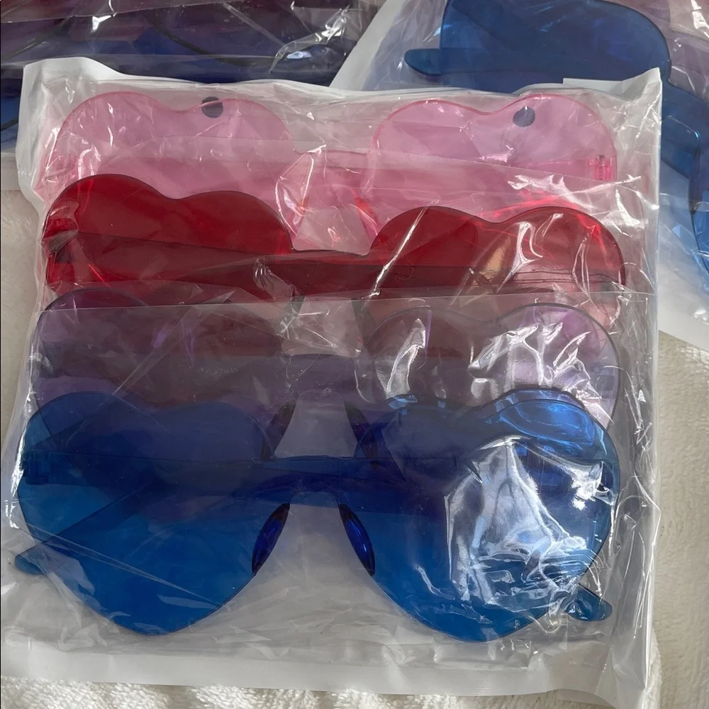 Set of 12 Heart-Shaped Sunglasses red blue purple pink rimless nwt